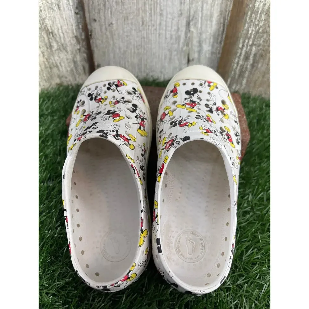 Native Kids Mickey Mouse Slip-On Sneakers in White, Red, Yellow, Black